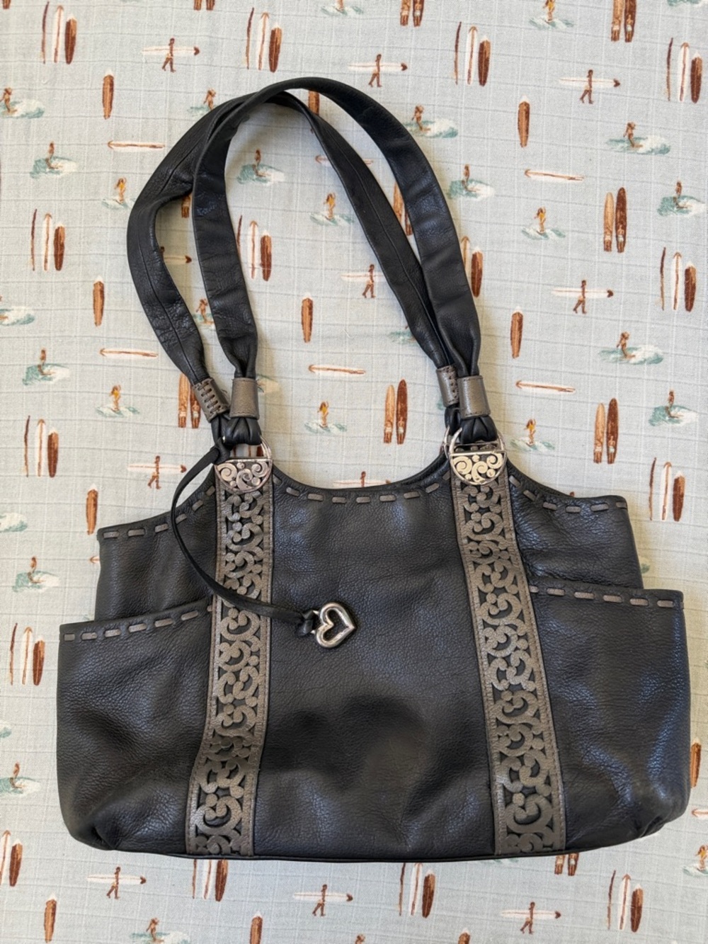 Brighton Black Shoulder Tote with Decorative Trim-PreLoved